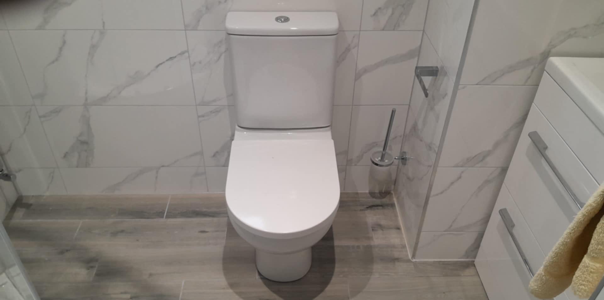 Bathroom Renovations — WC and vanity in marble tiling